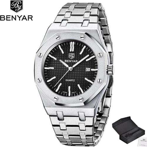 Benyar 2021 New Fashion Men Quartz Watch Stainless Steel Automatic Waterproof Watch Mens Casual Motion Clock Relogio Masculino