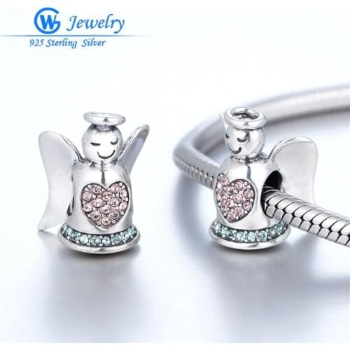 GW Fashion Jewelry Angle Charms Heart 925 Sterling Silver Beaded Jewelry fits Bracelets Bangles berloque argent X103H10