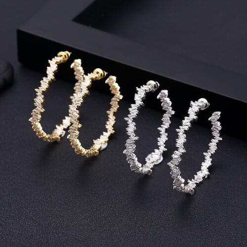 Jankelly 42mm Luxury Iregular Geometry Circle Trendy Cubic Zirconia Women Wedding Party Earring High Jewelry Addiction