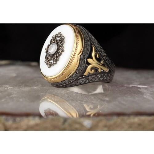 925 Sterling Silver Ring for Men Handmade Natural Stone Vintage Gift Mens Rings All Size Turkish Fashion Jewelry Accessory