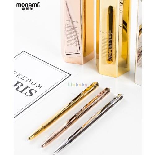 KOREA MONAMI 153 Ballpoint Pen, White Gold/ Rose Gold /Yellow Gold Ballpen ,0.7mm,(Hexagon case + Ball pen) Classic, Luxury gift
