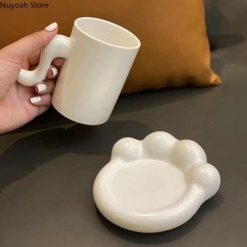 Creative Cute Cat Claw Plate Mug Ceramic Ink Dot Coffee Cup Milk Cup Home Coffee Table Decoration Accessories Exquisite Gift