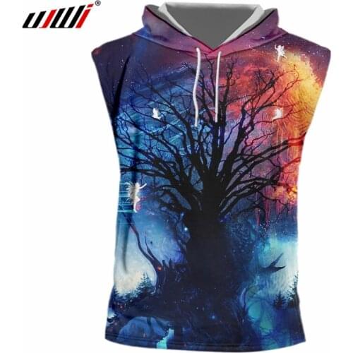 UJWI 2019 Man On Sale Popular Hooded Tank Top 3D Printed Colorful Starry Tree Summer Mens Casual Vest Drop Shipping