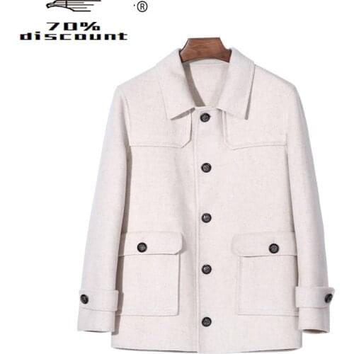 Wool Coat Men Spring Autumn Korean Wool Jacket White Short Handmade Mens Overcoat Coats for Men Erkek Kaban 022 KJ3860