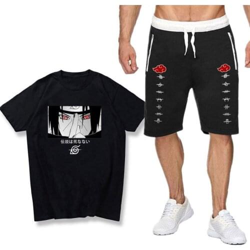 Anime Kakashi Sasuke 2021 Summer Mens Hot-Selling Printed Sportswear Suit Fashion Short-Sleeved T-shirt + Shorts suit