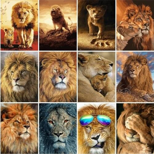 AZQSD Diy Paint By Numbers For Adults Lion Hand Paind Kit Canvas Coloring By Numbers Animals HandPainted Living Room Decoration