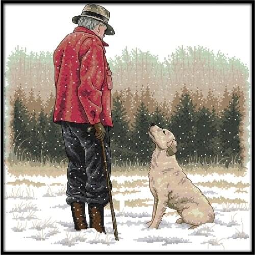 The Old Man And His Dog Joy Sunday Cross Stitch Kits With Printing Motif Needlework Sets For Embroidery Goods Sale Home Decor