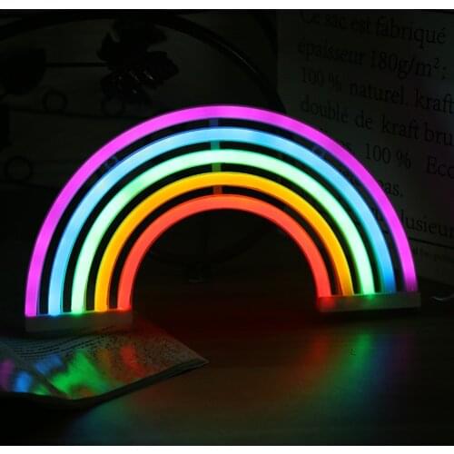 USB/Battery Powered Rainbow Neon LED Night Light Sleeping Light Bedroom Bedside Table Lamp Home Bedroom Decorative Lamp