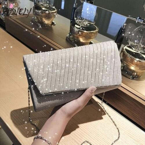 2021 New Arrival Vintage Womens Clutches Evening Bags Shiny Bling Luxury Handbags and Purses Chain Party Shoulder Evening Bag