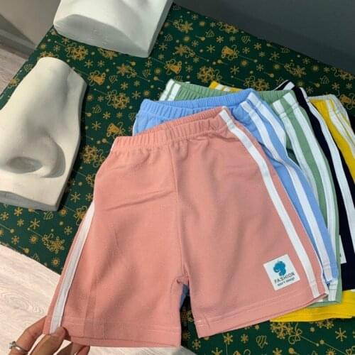 Striped Patchwork Short Pants for Kids 2020 Summer Bottom Elastic Waist Knee-Length Pants Loose Harem Pants Casual Trousers