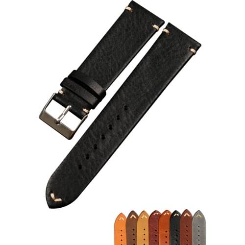 Handmade Retro Simple Leather Watchband 18mm 19mm 20mm 21mm 22mm Mens Ultra-Thin First Layer Cowhide Retro Bracelet