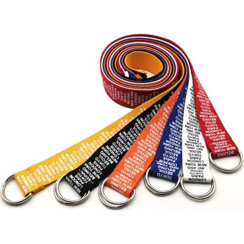 Unisex belt Fashion letter long canvas waist strap teenager punk style Double D ring buckle belt jeans Trousers pant waistband