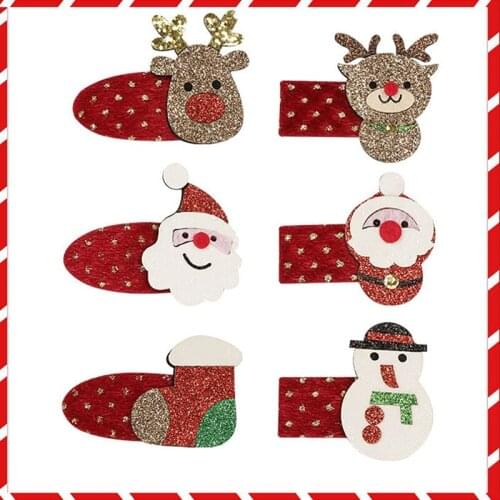 Christmas Snap Hair Clip Cute Xmas Glitter Hairpin Holiday Hair Clip for Kids BB Hair Clip Headwear Hair Accessories Xmas Party