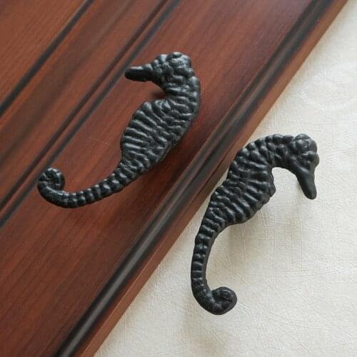 Black Seahorse Kids Drawer Knobs Aluminum Alloy Door Pull Handles Childs Work table Knob Cabinet Wardrobe Knob Hardware