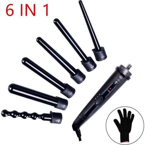 Professional 9-32mm 6 IN 1 Curling Iron Hair Curler 0.35 to 1.25 Inch Ceramic Styling Tools Hair Salon Exchangeable 20#824