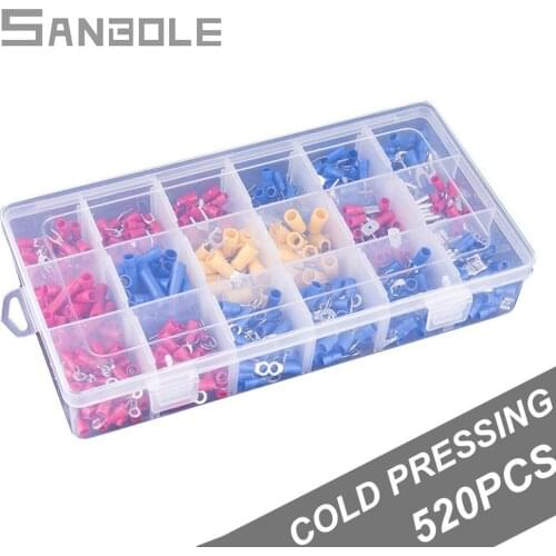 520pcs/box Cold Pressure Connection Terminal Boxed Connect Group Combine Assorted Insulated Electrical Wire Terminals Crimp
