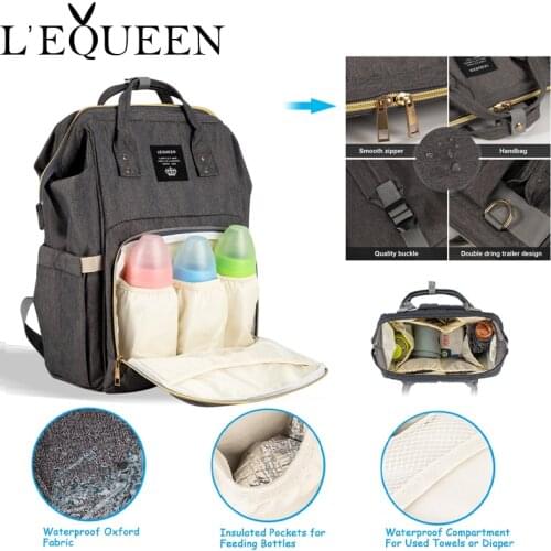 Lequeen Fashion Mummy Maternity Nappy Bag Brand Large Capacity Baby Bag Travel Backpack Designer Nursing Bag for Baby Care
