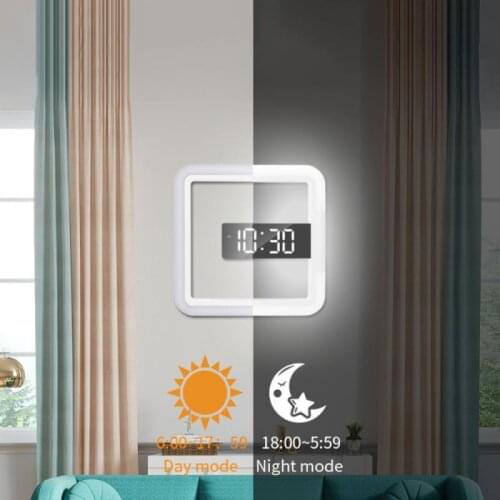 LED Wall Clock Remote Control Digital Wall Clock Creative Mirror Alarm Clock With Temperature Ring Multicolor Hollow Wall Light