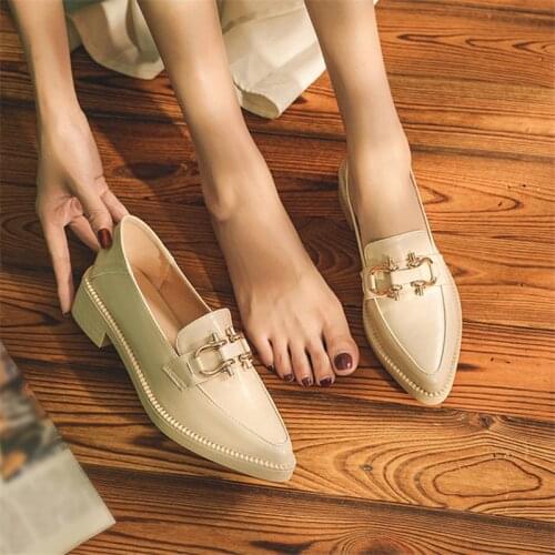 Retro Leather Casual Women Loafers Flat Shoes 2021 Comfort Soft Spring Boat Shoes Woman Slip On Wearproof Female Shoes Beige New