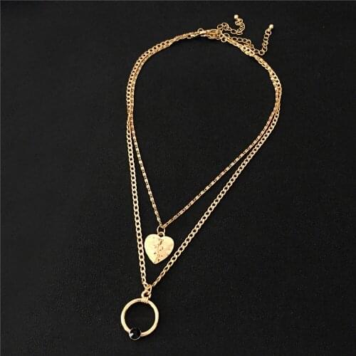 Hip Hop Heart Pendant Choker Necklace Collar Unique Shape Multilayer Alloy Beaded Chain Necklace Women Jewelry