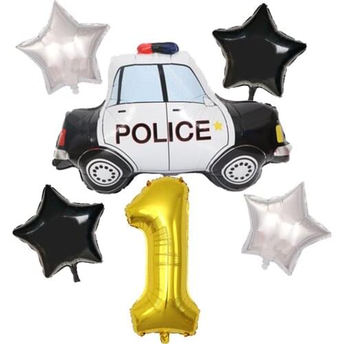 6pcs Police Balloon Five-pointed Star 32inch Gold Number Foil Balloons Set 1 2 3 4 5th Birthday Party Baby Shower Decoration