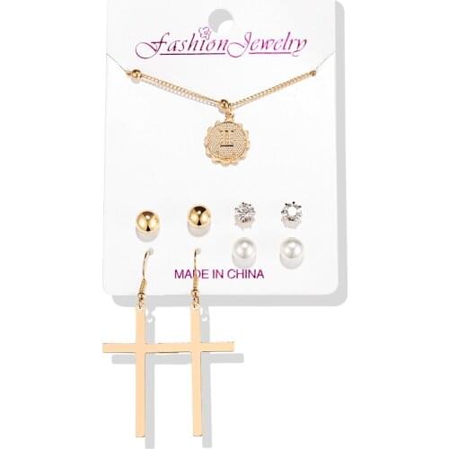 Female Elegant Star Zodiac Sign 12 Constellation Necklaces Pendants Cross Earrings Gold Chain Jewelry Sets for Women Jewelry