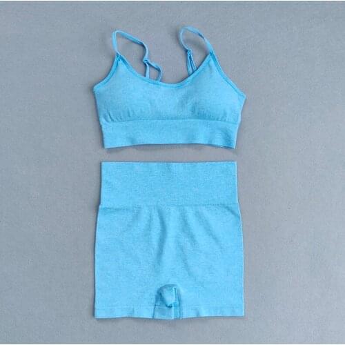 2 Pieces Women Seamless Yoga Set Solid Colour Sports Bra High Waist Yoga Shorts Gym Fitness Sportwear Running Workout Clothes