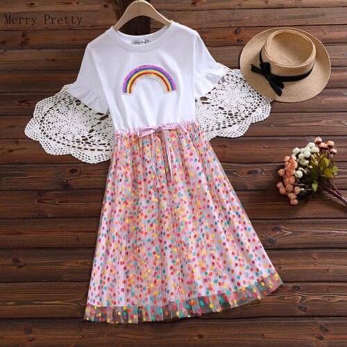 Women Summer A-line Dresses X-2xl Plus Size Dress Rainbow Sequined Appluqres Knee Length Pleated Dress Mori Girl Sundress Rob