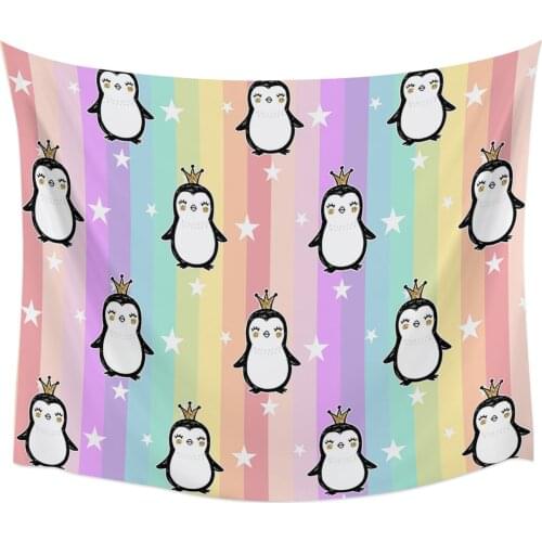Animal Penguin Stars Rainbow Stripes Tapestry Wall Hanging Home Wall Decor Bedroom Tapestry Wall Hanging Yoga Mat Picnic Mat
