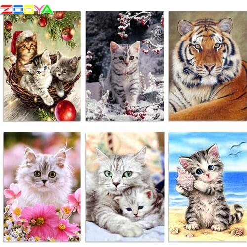 ZOOYA 5D DIY Diamond Embroidery Cartoon Cat Animals Diamond Painting Cat Cross Stitch Square Rhinestone Mosaic Decoration BK1354
