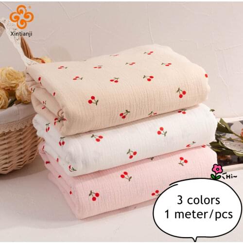 Xintianji 100% Cotton Crepe Gauze Fabric Double-layer Fruit Print For Sewing Childrens Crawling Pants And Eating Bib
