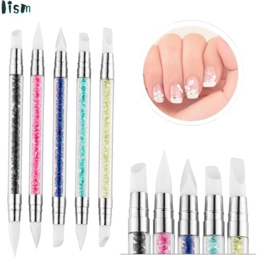 1pcs Rhinestone Crystal Nail Art Brush Pen Silicone Head Carving Emboss Shaping Hollow Sculpture Acrylic Manicure Dotting Tools