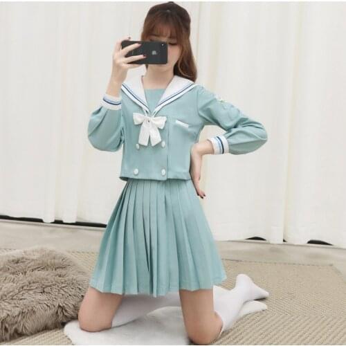 2021 JK Uniforms Middle School Students Japanese Sailor Suit School Uniform Cosplay Students Mint Green Skirt Suit