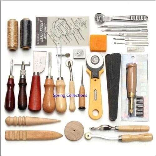 37pcs Leathercraft Tools Kit Punch Stitching Sewing Leather Tools DIY Stamp Hand Gift Home Handwork Accessories Leather Crafts