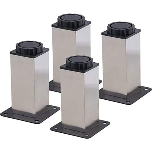 4PCS Furniture Cabinet Metal Legs Kitchen Adjustable Stainless Steel Feet Square 80/100/200MM