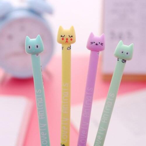 48pcs/pack black ink creative cute cartoon candy color cat gel pen unisex water ink pen signing pen school stationery gift