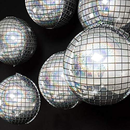 4Pcs/lot Laser Balloon Silver Laser Disco Ball Balloon Hangable 4D Aluminum Foil Balloons Rainbow Metallic Silver Balloon Globos