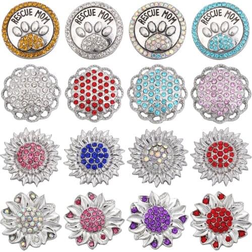 5pcs/lot New Snap Jewelry Rhinestone Flower 18mm Metal Snap Buttons Fit Snap Button Bracelet Necklace Interchangeable Snaps