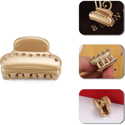 ALEXANDRE DE PARIS Small Size Hair Claw Golden France Acetate Women Vendome Clip with One Row of Austrian Rhinestones