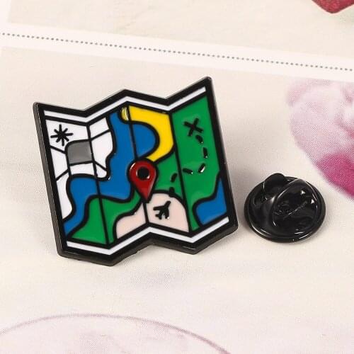 Game Flight Map Brooch Creative Coordinates Map Enamel Pin Airport Destination Cute Lapel Pin Fun Game Jewelry Man Women Gift