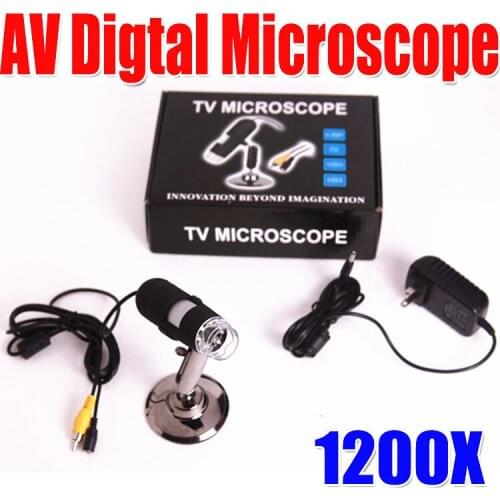 Free shipping Latest 1200X AV Digital Microscope High Resolution Electron Microscope 8-LED Connection AV Port Monitors LCD TV