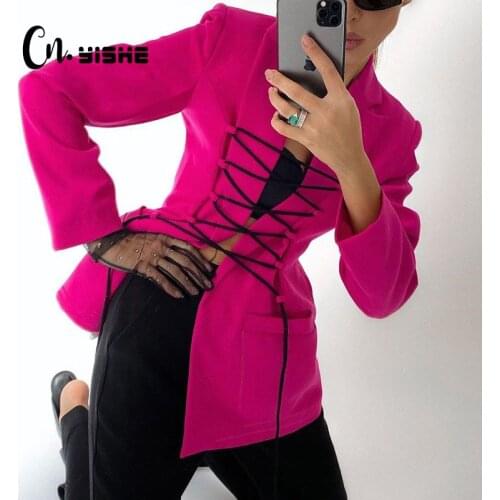 CNYISHE Long Sleeve Bandage Lace Up Blazers Winter Women Fashion Streetwear Sexy Party Elegant Office Lady Coats Female Blazer