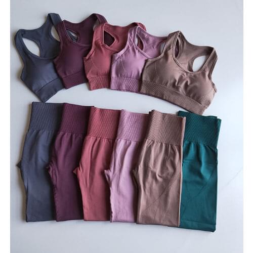 2PCS Energy Seamless Yoga Sets Sports Suit Workout Sport Running Sportswear Clothes High Waist Gym Tights Leggings+ Sport Bra