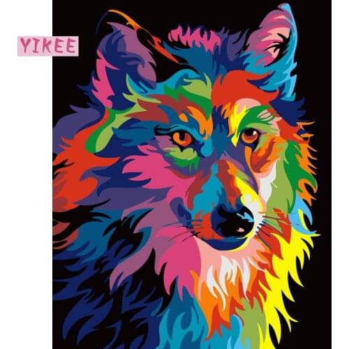 Pictures by numbers,Coloured Wolf,painting by numbers for home decoration