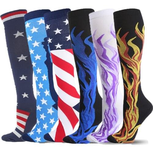 2020 Leg Support Compression Socks Men Outdoor Run Flame/Flag/Pentagram Nylon Women Socks Prevent Varicose Veins Stockings Gifts