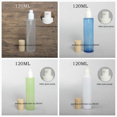 120ml frosted/green/blue/white glass bottle wooden shape lid for serum/lotion/emulsion/foundation/toner cosmetic packing