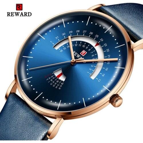 Men Watch Leather Relogio Reward Steel Saati New Luxury Waterproof Mens Watch Calendar Week Clock Reloj Hombre Wristwatch