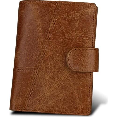 Genuine leather mens wallet retro mens RFID wallet European and American fashion wallet leather card holder wallet coin purse