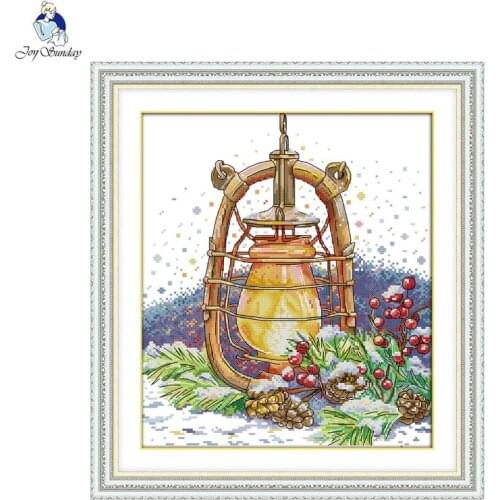 Joy Sunday Snow Night Oil Lamp Cross Stitch Kits 11CT Printed Fabric 14CT Canvas DMC Counted Chinese Embroidery Needlework set
