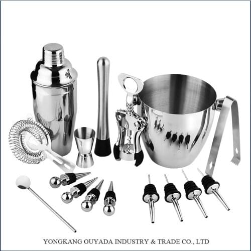 16-Piece Wine and Cocktail Mixing Bar Set Plated Cocktail Shaker Mixer Drink Bartender BrowserKit Bars Set Tool Stainless Steel